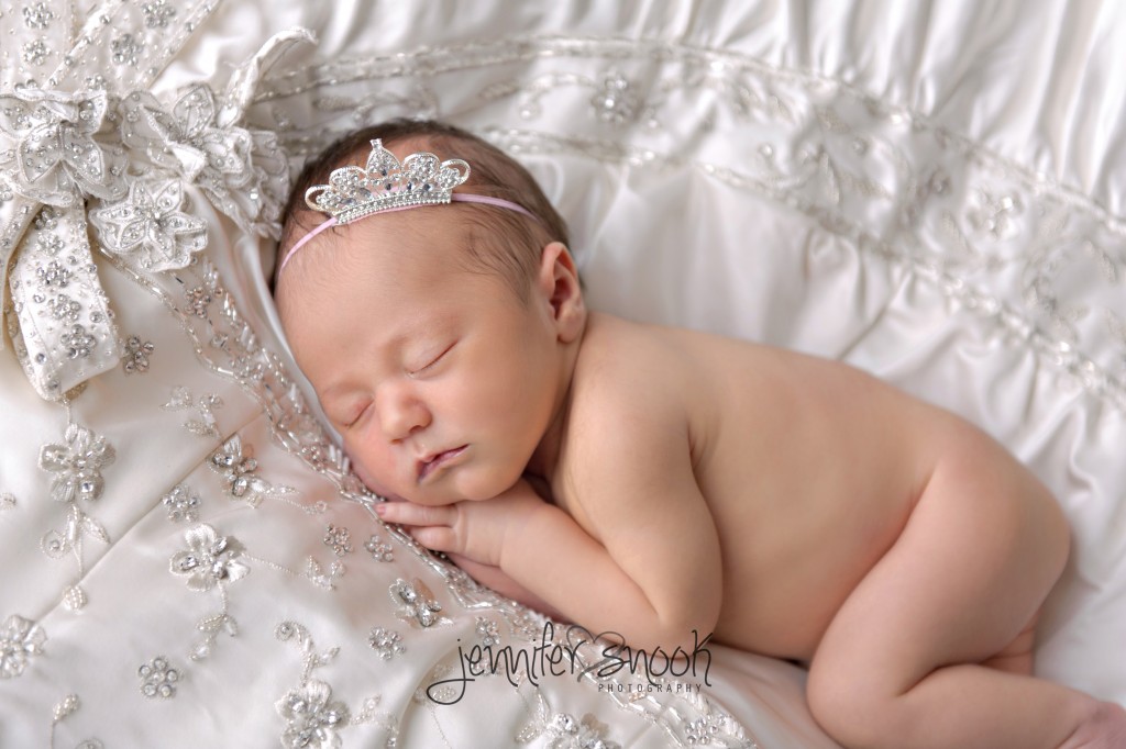 baby and mom's wedding dress